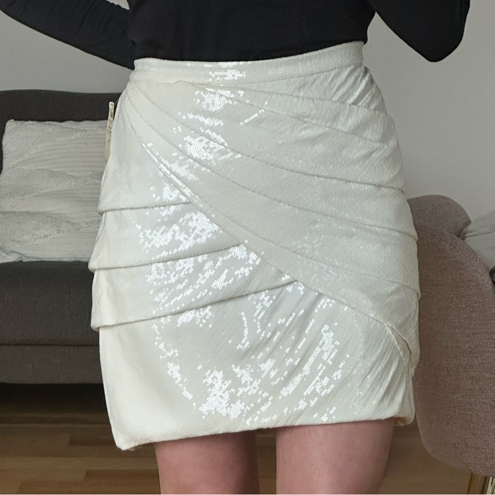 New with tags | Peter Som brand | white sequin draped mini skirt
